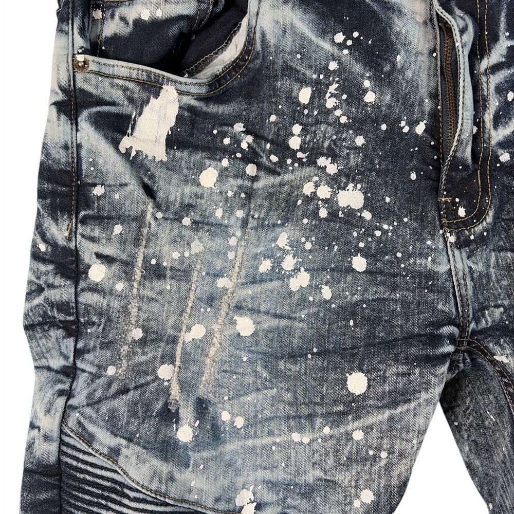 Evolution In Design Jeans Mens 38x32 Blue Stretch Paint Distressed